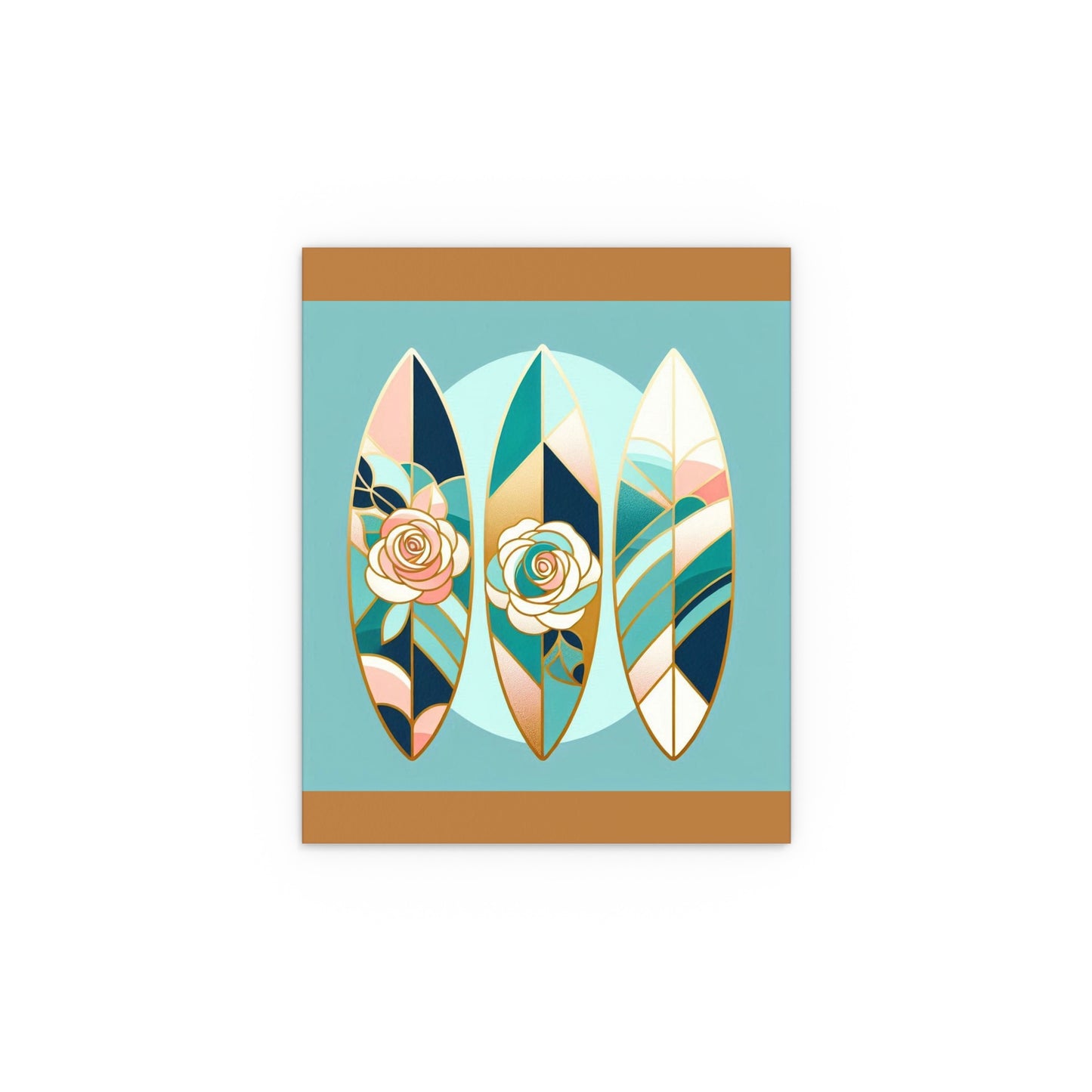 Elegant Floral Silk Poster - Indoor/Outdoor Wall Art for Home Decor - Blue, Pink & Aqua Surfboard & Roses