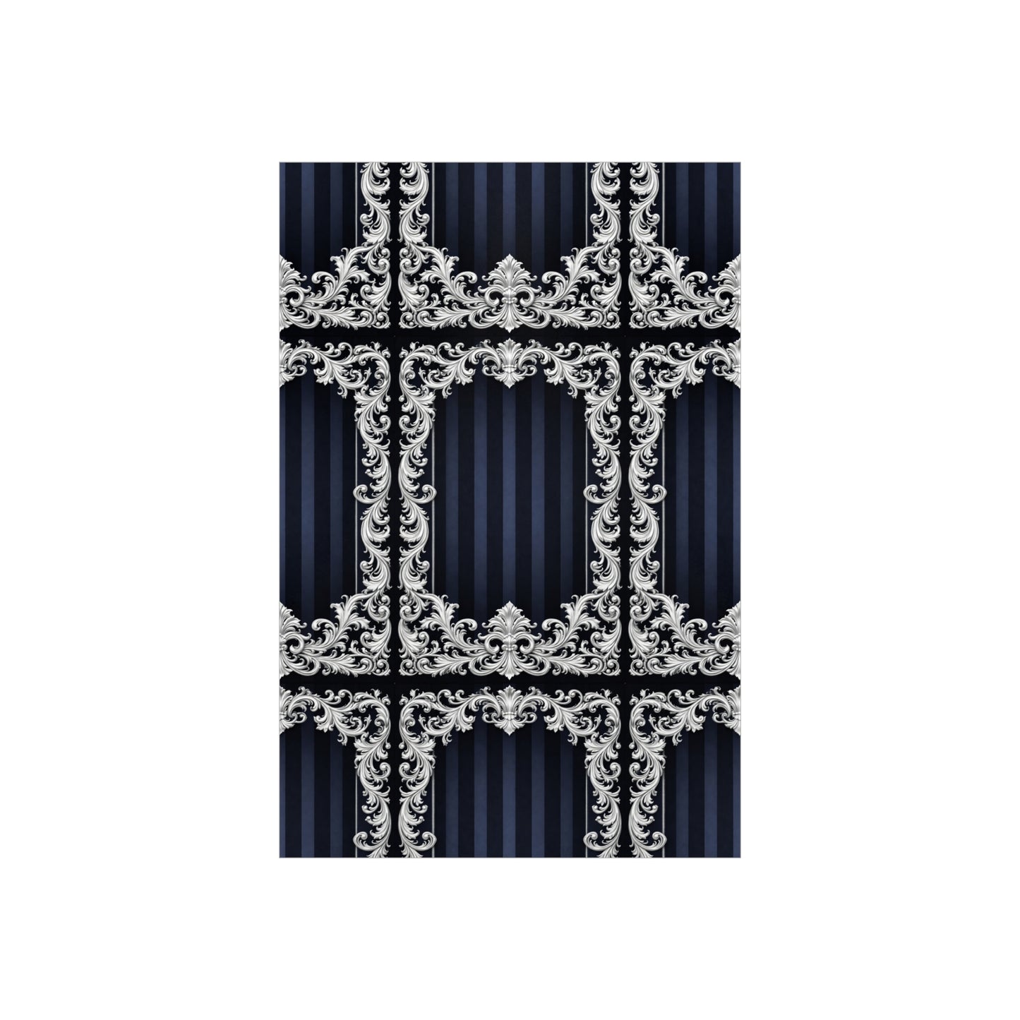 Navy Stripes & Baroque Foam Board Backdrop — Ornate Silver Scroll Panel