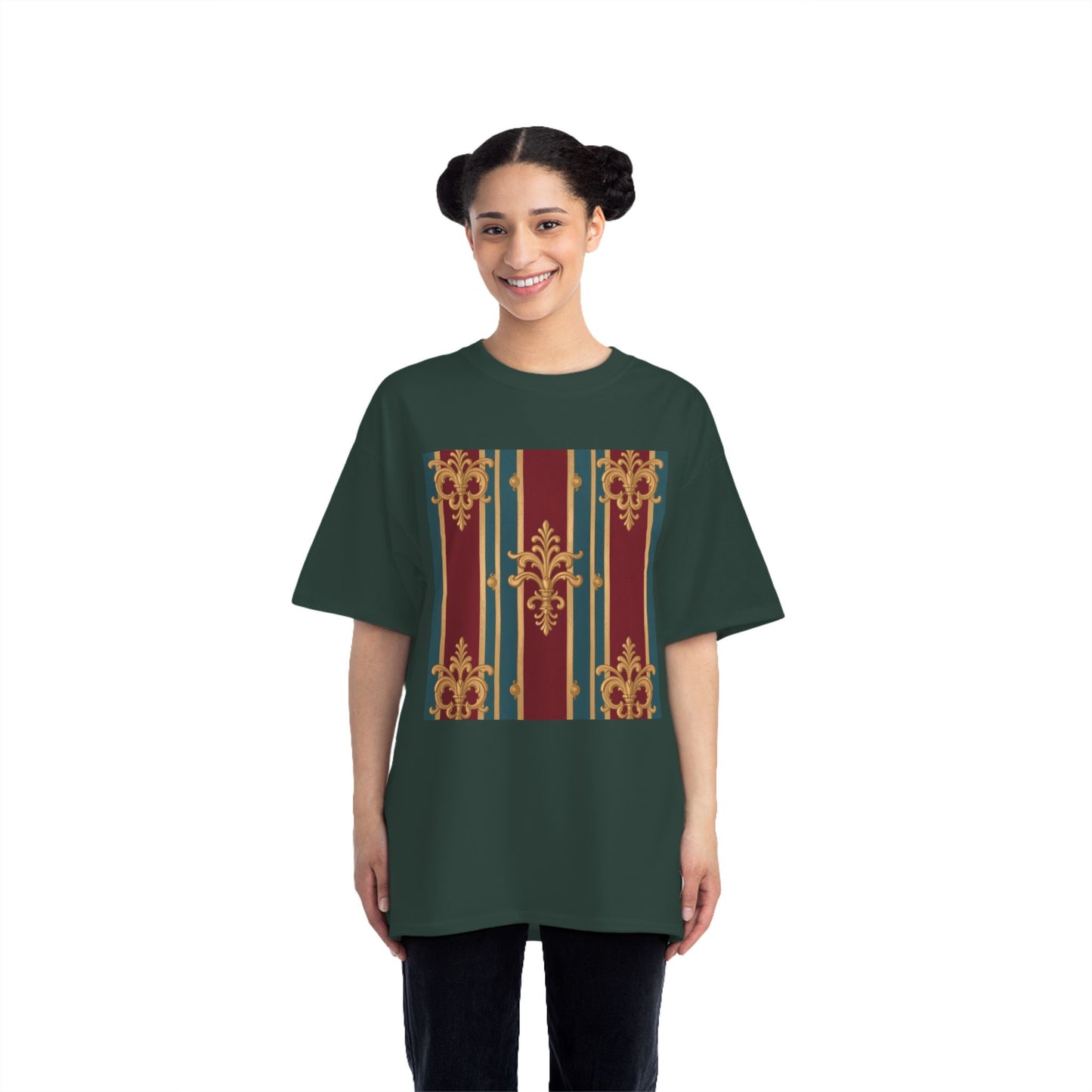 Elegant Vintage Patterned Beefy-T® Short-Sleeve T-Shirt | Casual Wear, Summer Tops, Unique Gift - Burgundy Striped Gold Baroque