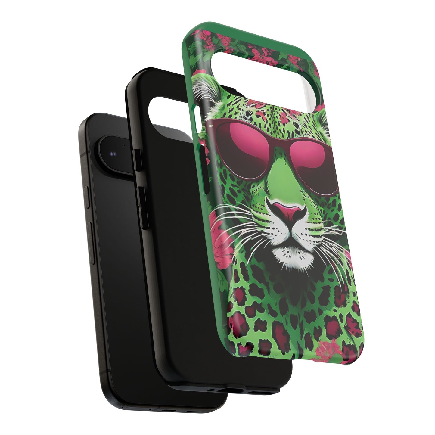 Phone Case - Lime Green & Burgundy Leopard In Sunglasses Design