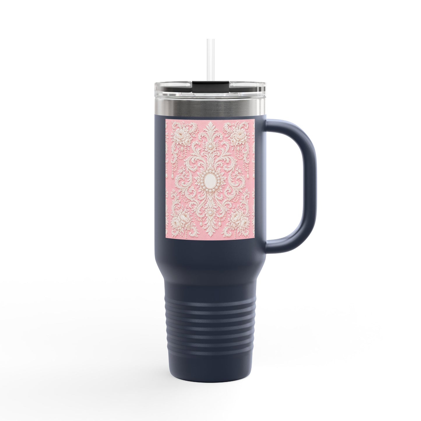 Pink Rococo 40oz Insulated Travel Mug – Pink Vintage Rococo Design