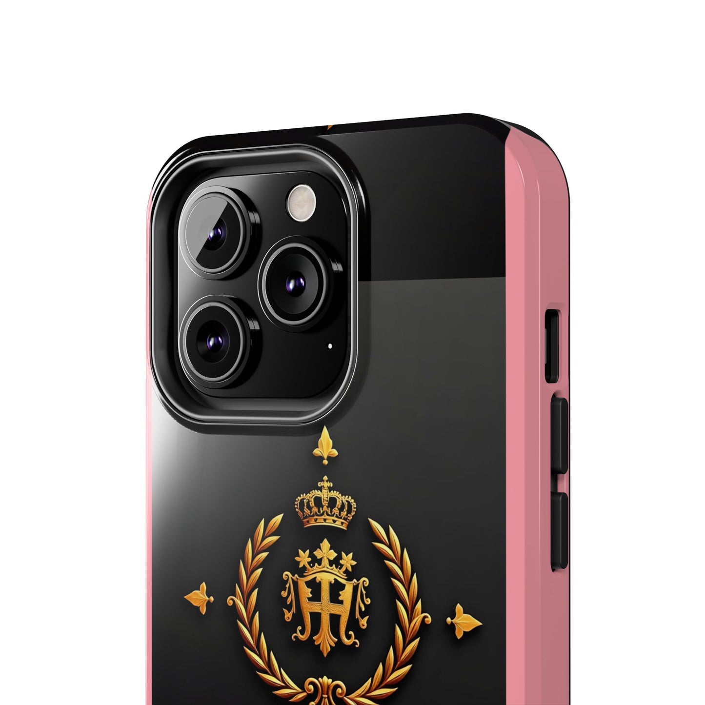 Tough Phone Case with Regal Design - Elegant Phone Protection, Gift for Him/Her, Royalty Inspired - Pink Striped Gold Crest