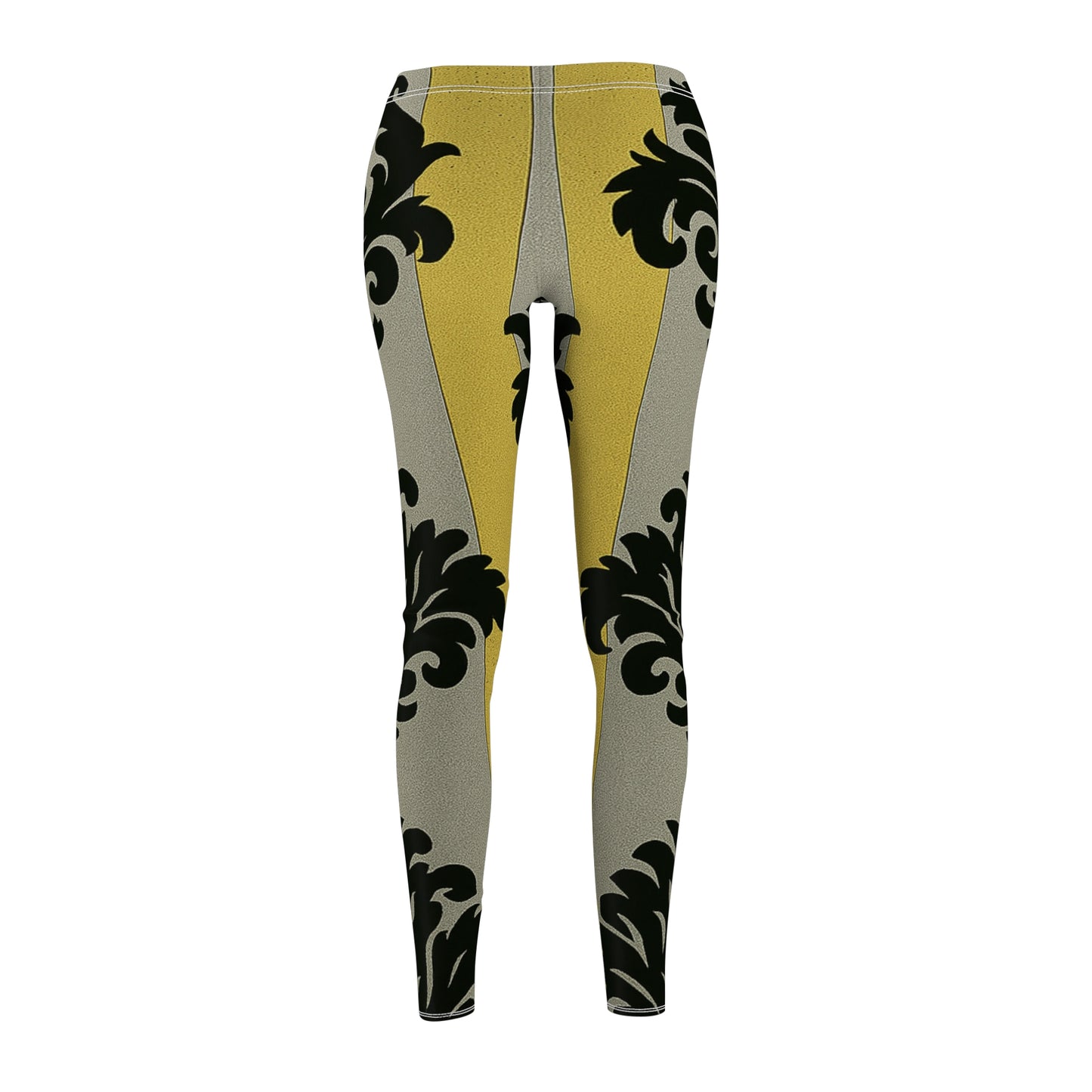 Chic Women's AOP Leggings | Stylish Casual Wear, Fitness, Yoga, Everyday Comfort - Silver & Gold Striped Black Baroque