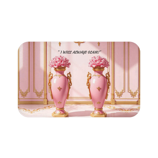 Elegant Pink Floral Bath Mat with Quote, Floral Bathroom Decor, Luxury Home Accessory, Gift for Her - I WILL ALWAY GLAM