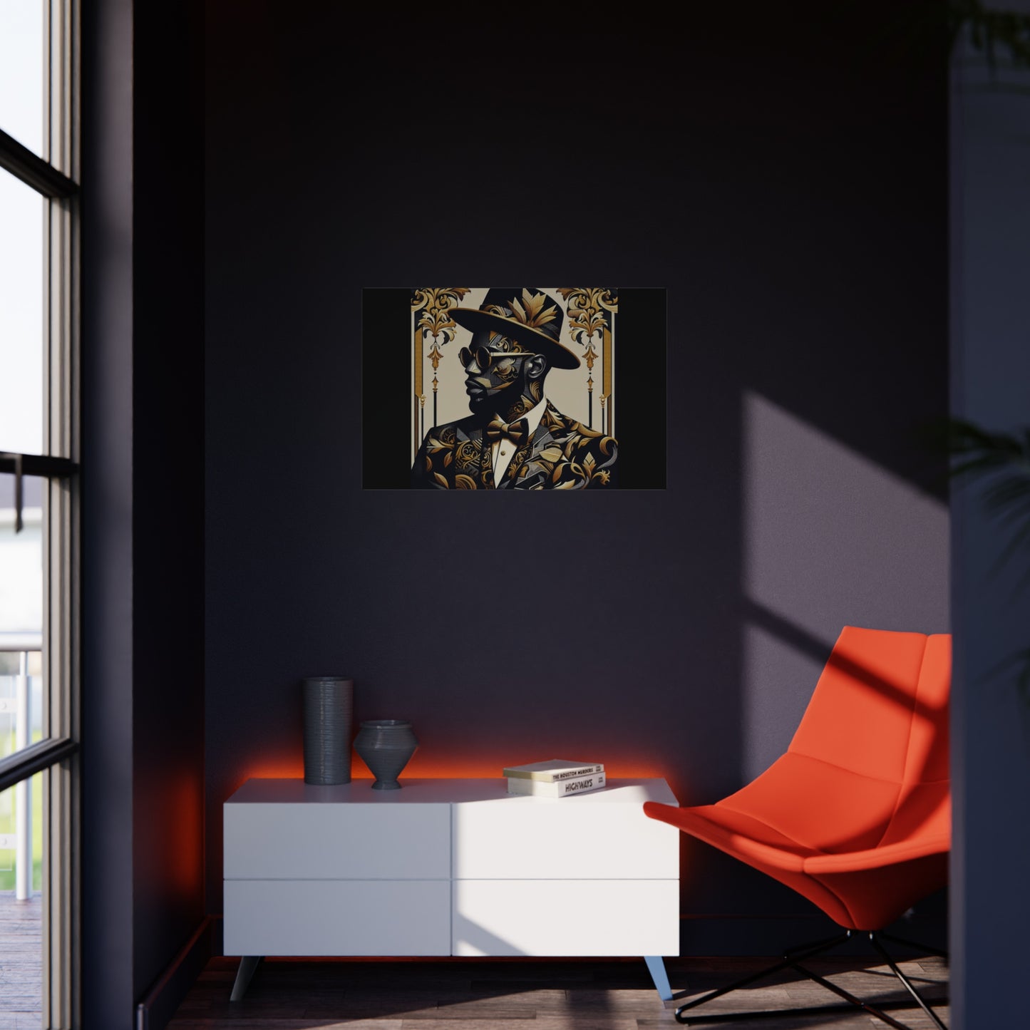 Stylish Foam Board Art, Elegant Wall Decor, Home Office Decoration, Modern Portraits, Unique Gifts for Art Lovers - Damask Man in Black & Gold