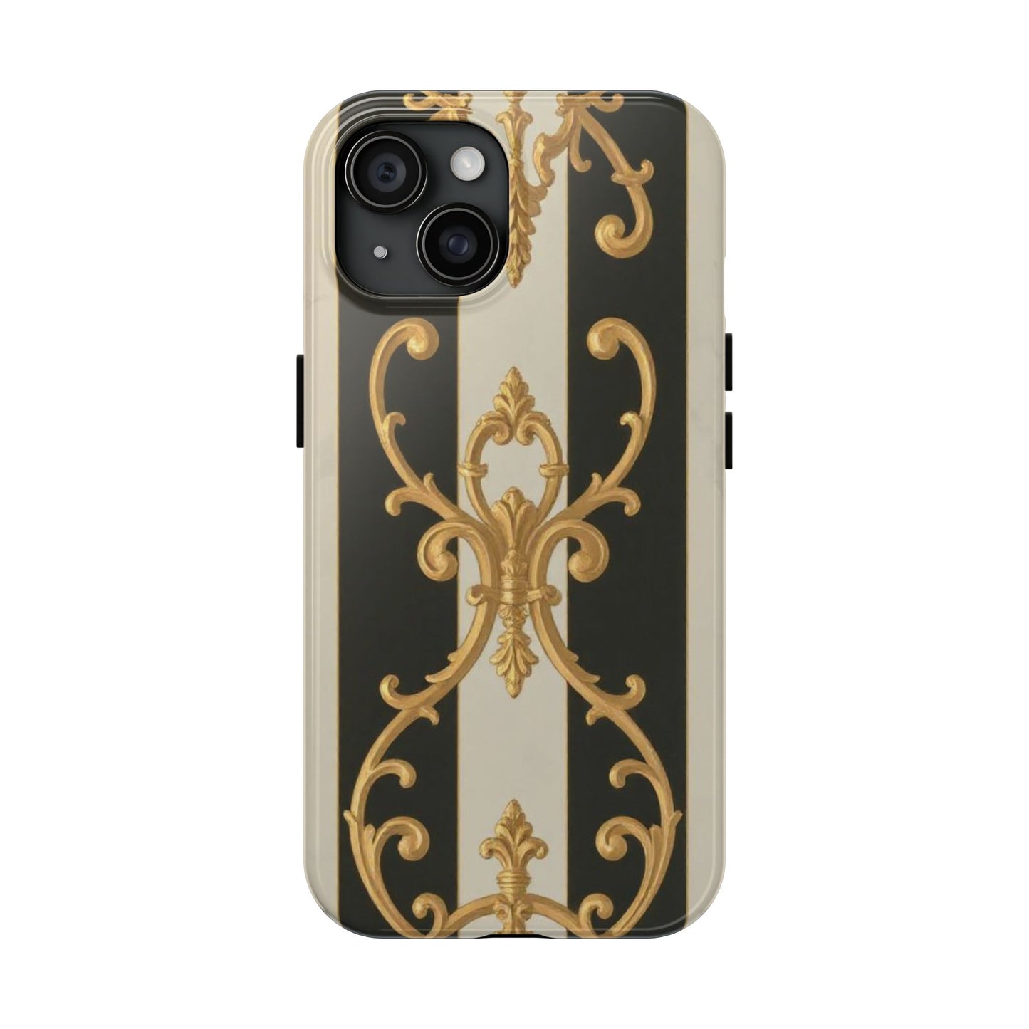 Elegant Black & Alabaster Striped Baroque Tough Phone Cases - Chic Protection, Black Gold Decor, Stylish Accessory, Gift for Her, Trendy Tech