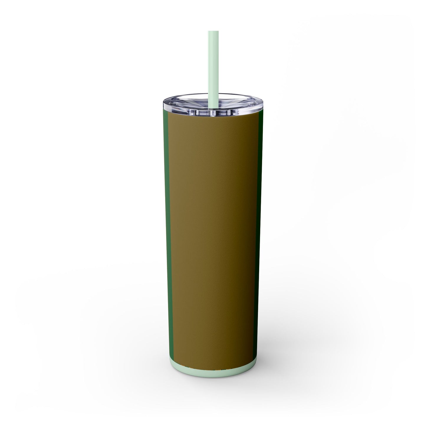Elegant Green Pattern Skinny Tumbler with Straw, Stylish Drinkware, Gift for Her, Travel Mug, Home Decor, Floral Design - Olive Green Striped Rococo