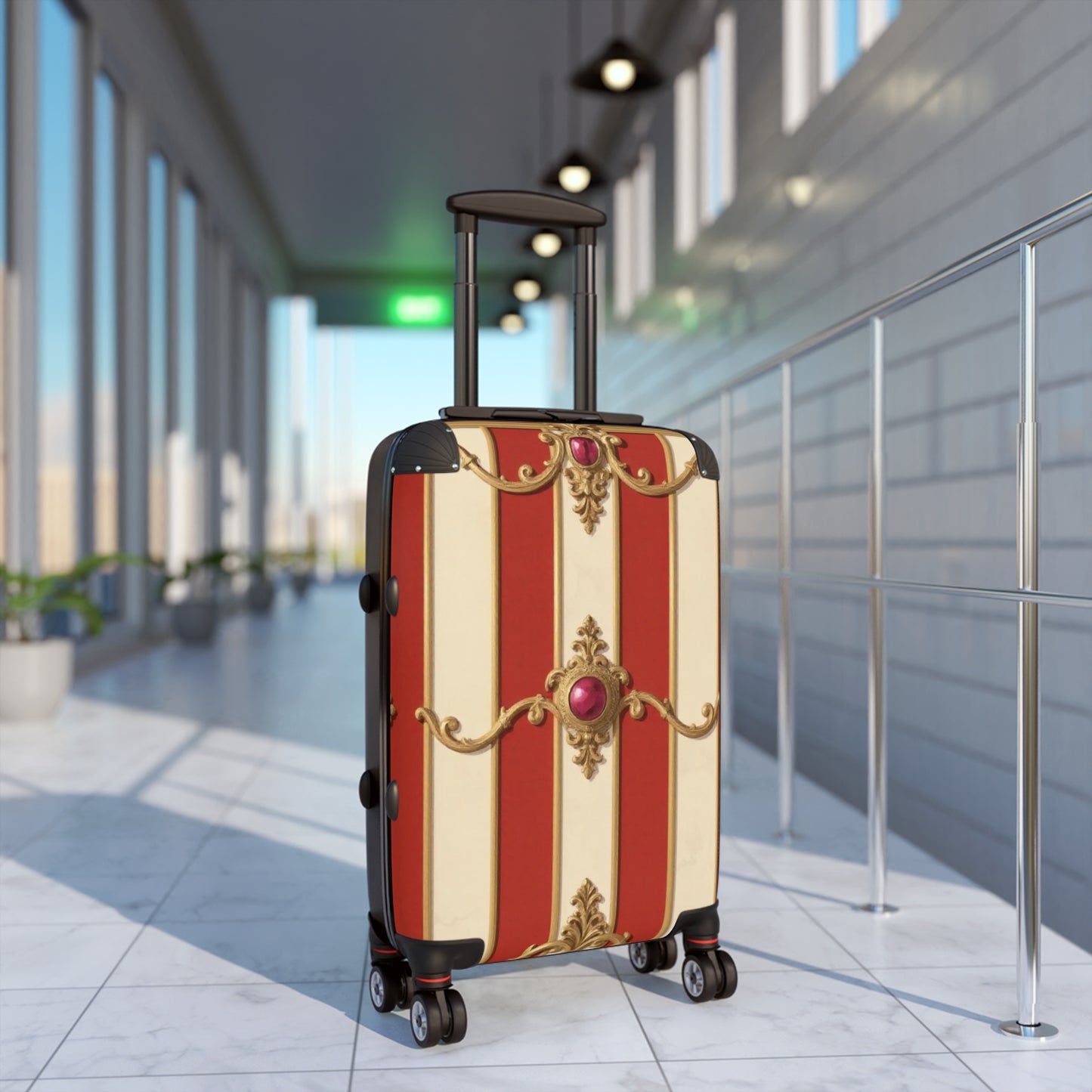 Elegant Vintage Design Suitcase - Perfect for Travel & Special Occasions - Alabaster & Dusk Orange Striped Baroque