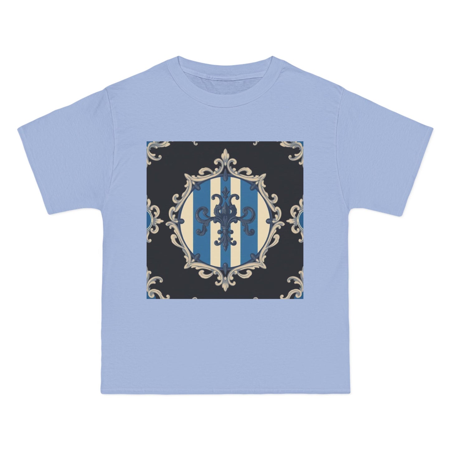Elegant Blue & Alabaster Striped Baroque Short-Sleeve T-Shirt | Vintage Style, Graphic Tee, Casual Wear, Unisex Gift, Unique Design