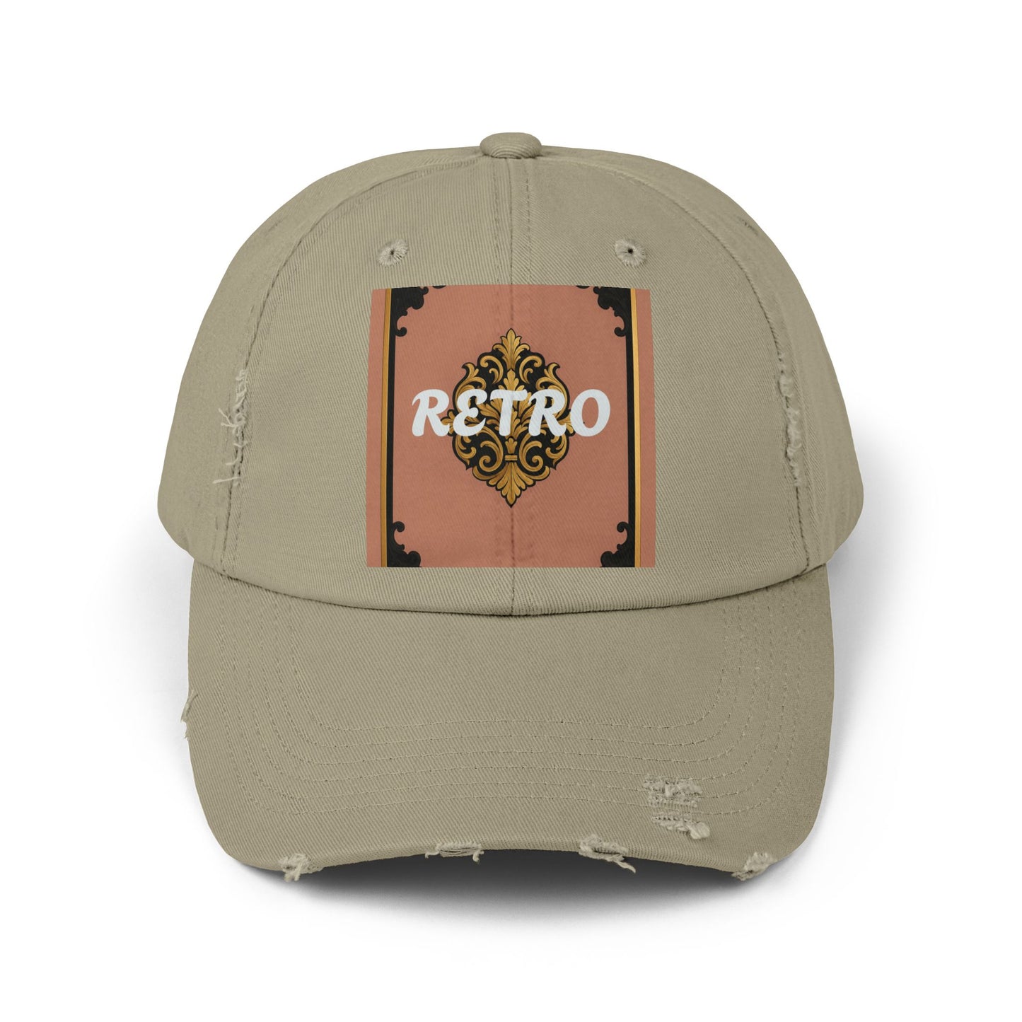 Retro Mauve & Black-Gold Baroque Distressed Cap — Vintage Ornamental Logo Dad Hat