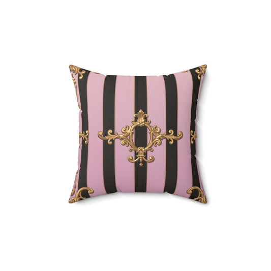 Chic Vintage-Inspired Square Pillow, Decorative Pillow, Home Decor, Accent Pillow, Gift Idea - Matte Lavender & Black Striped Gold Baroque