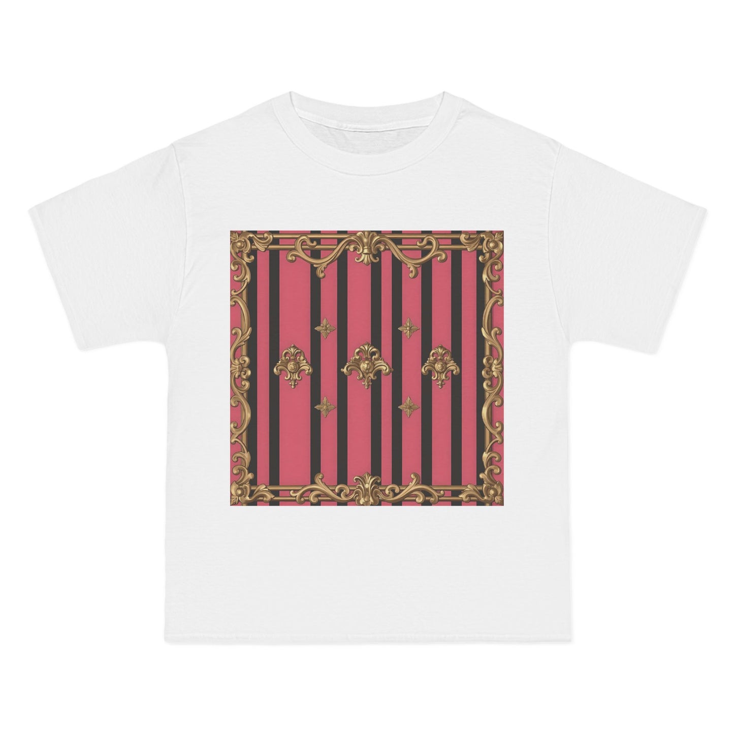 Elegant Baroque Short-Sleeve T-Shirt - Artistic Fashion, Graphics Tee, Unique Gift, Stylish Apparel, Casual Wear - Pink Striped Gold Rococo