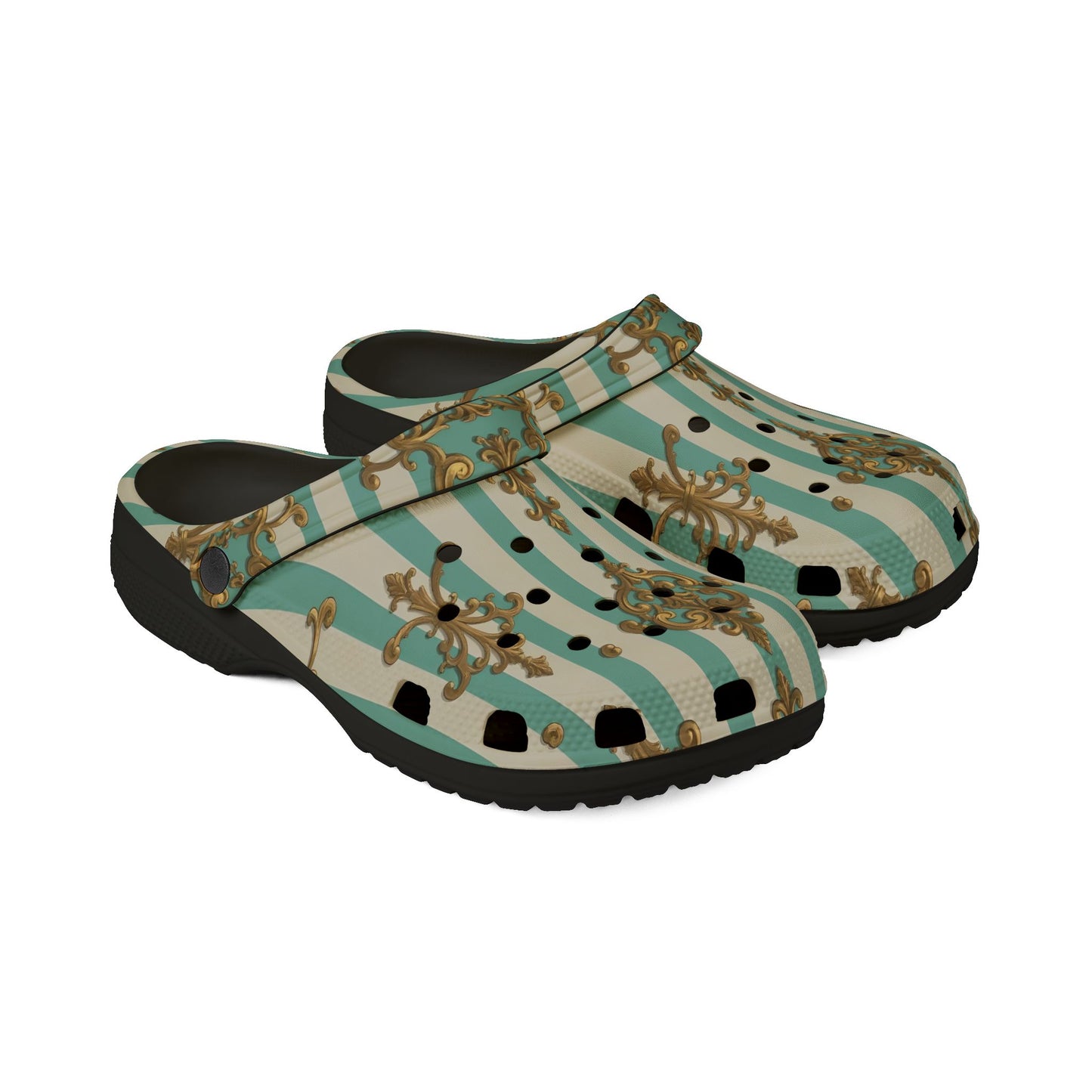 Stylish EVA Foam Rubber Clogs - Trendy Slip-On Shoes for Comfort & Versatility, Perfect for Casual Wear - Matte Green Striped Rococo