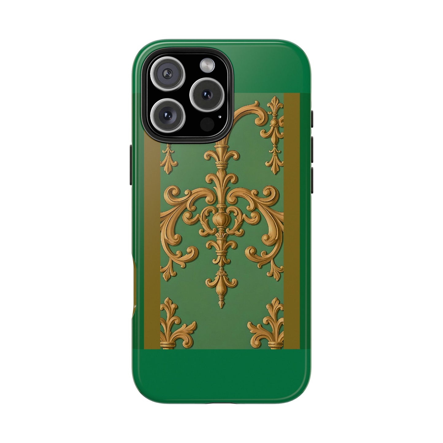 Elegant Floral Tough Phone Case, Durable Phone Cover, Gifts for Her, Stylish Protection, Chic Phone Accessory - Olive Green Striped Rococo
