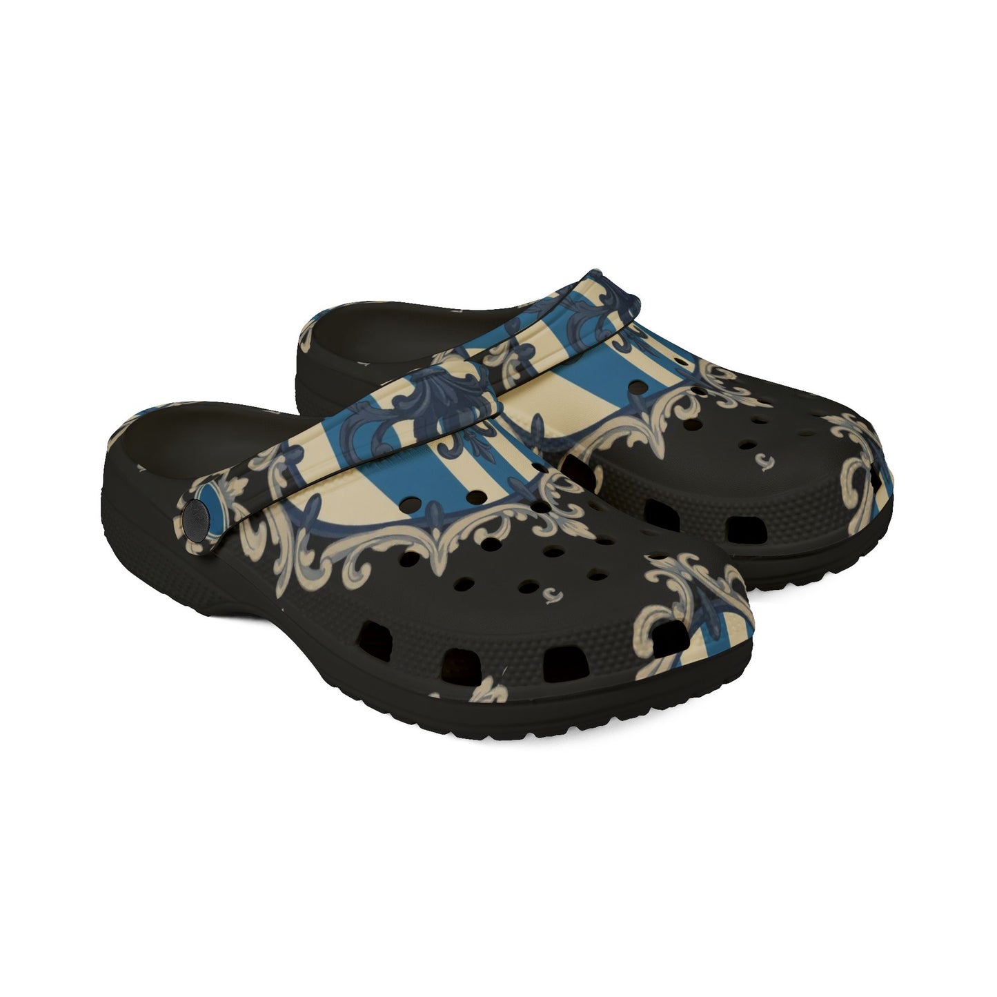 Stylish Blue & Alabaster Striped Baroque EVA Foam Clogs | Fun and Functional Footwear for Everyday Adventures | Home, and Casual Outings