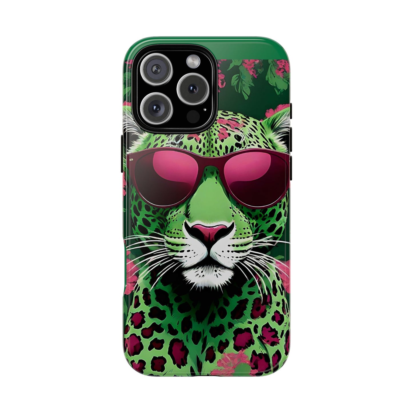 Phone Case - Lime Green & Burgundy Leopard In Sunglasses Design
