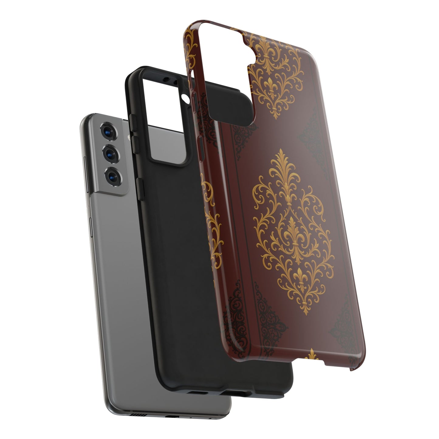 Dusk Burgundy-Black & Gold Baroque Tough Phone Case — Ornate Gold Baroque on Burgundy