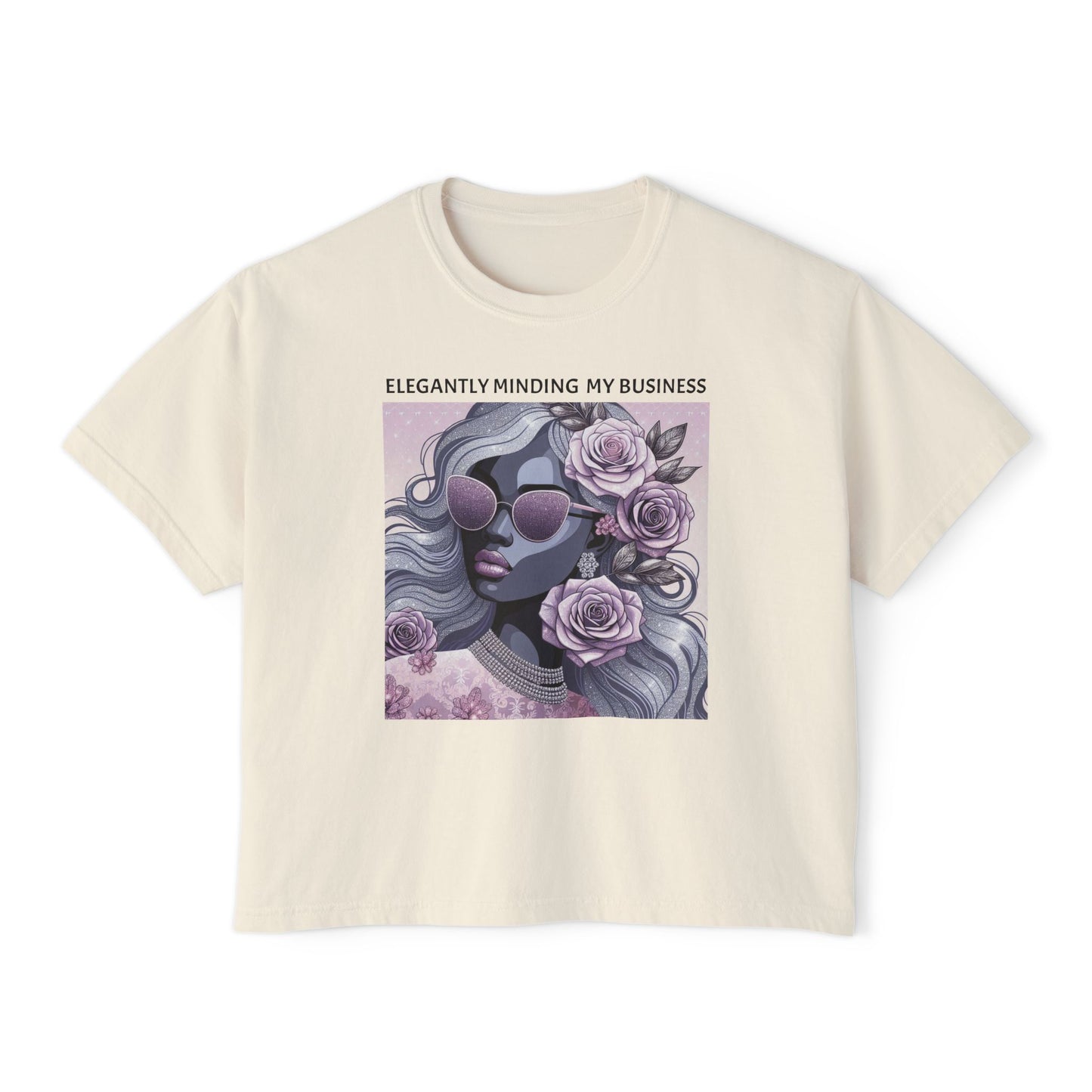 Elegant Women's Boxy Tee - 'Elegantly Minding My Business' Floral Design