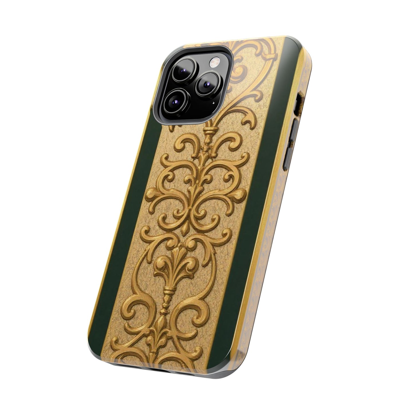 Elegant Teal Striped Gold Baroque Vintage Phone Case, Durable Cell Phone Cover, Floral Phone Protection, Personalized Gift Idea