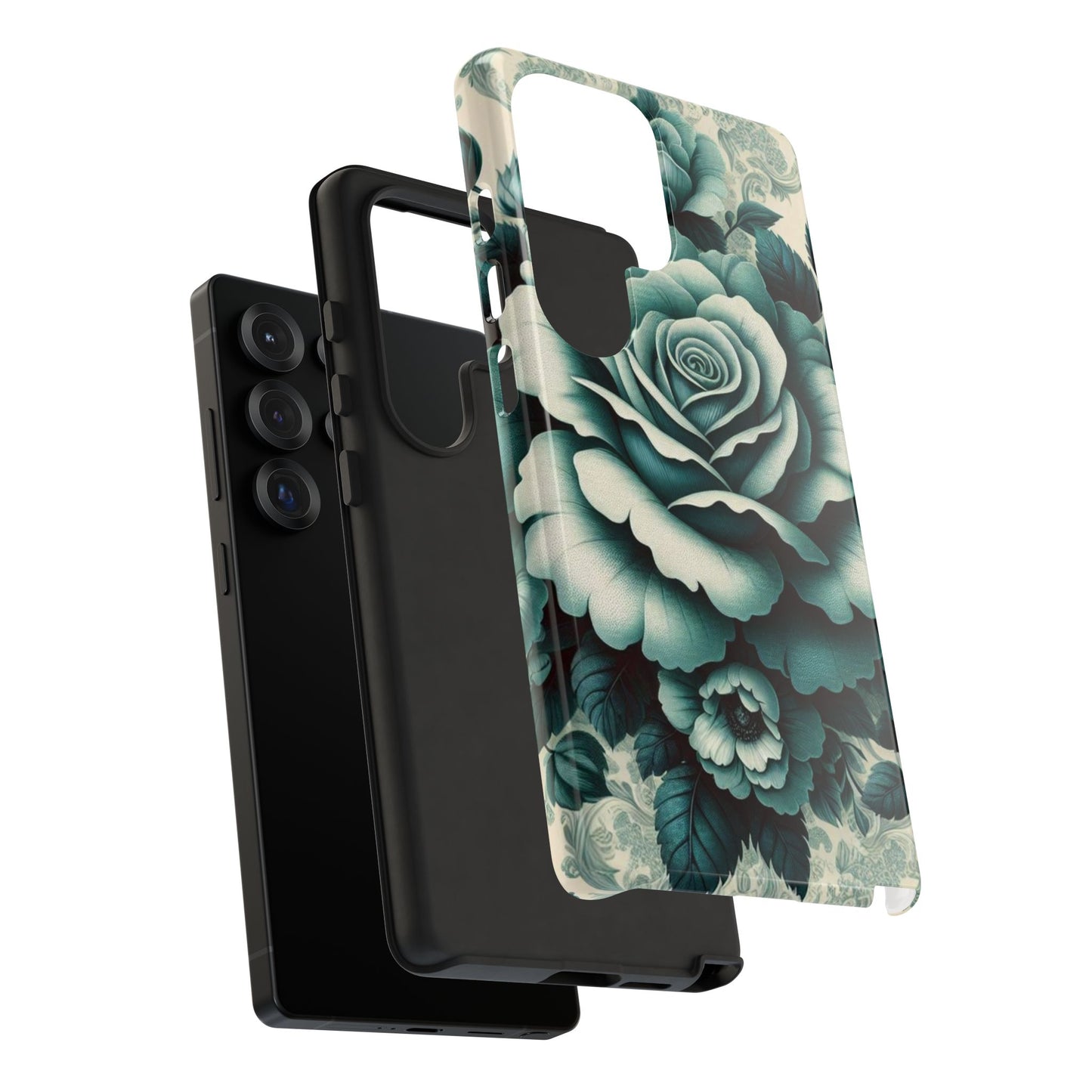 Elegant Floral Motif Phone Case - Tough Cases with Vintage Design - Teal Roses & Damask