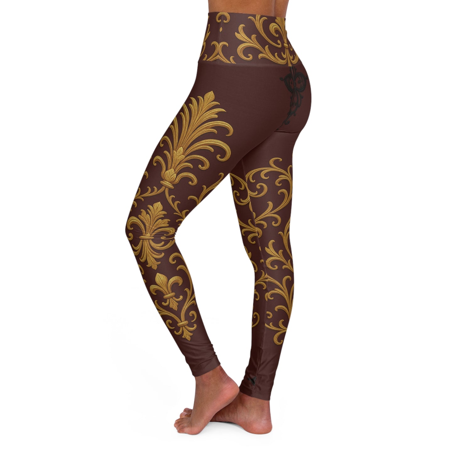Dusk Burgundy-Black & Gold Baroque High-Waist Yoga Leggings — Burgundy & Gold Baroque Print