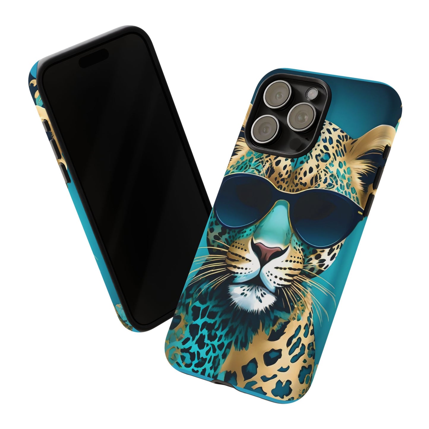 Phone Case - Aqua & Gold Leopard In Sunglasses Design