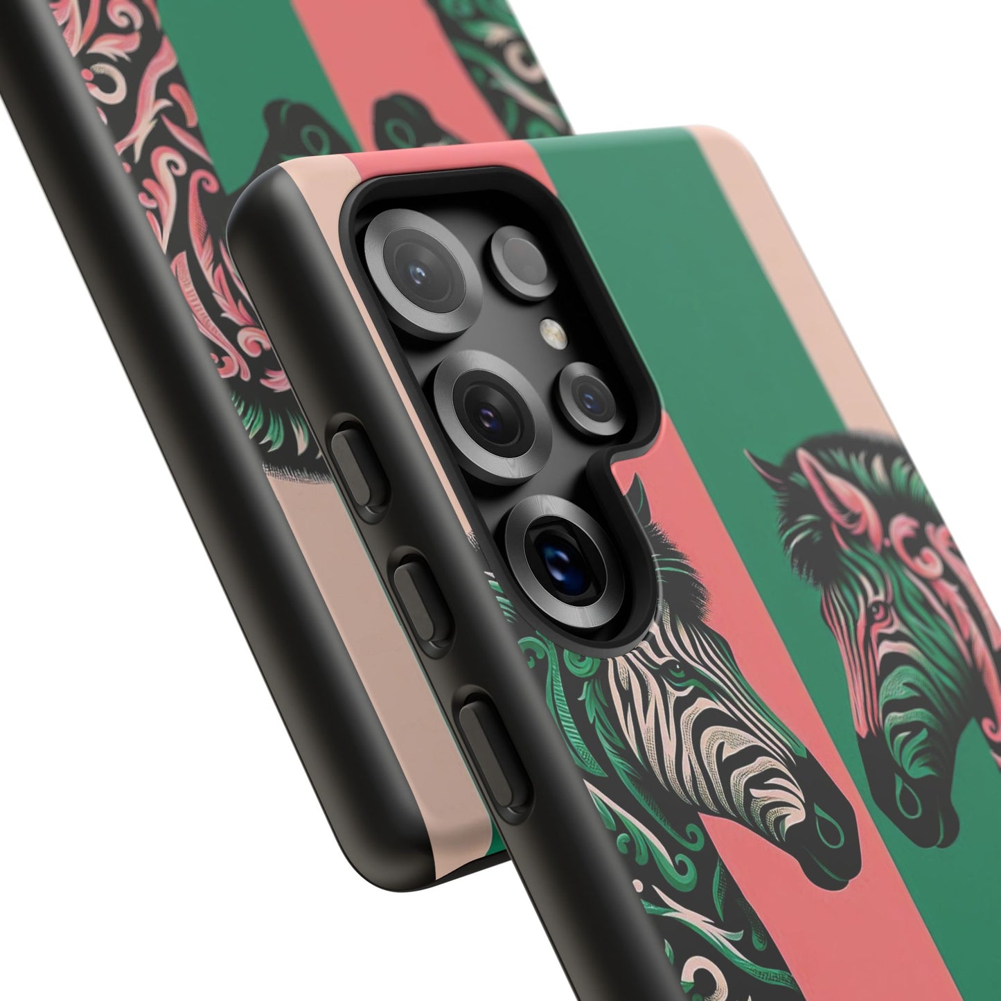 Phone Case - Elegant Pink & Green Zebra Damask Design