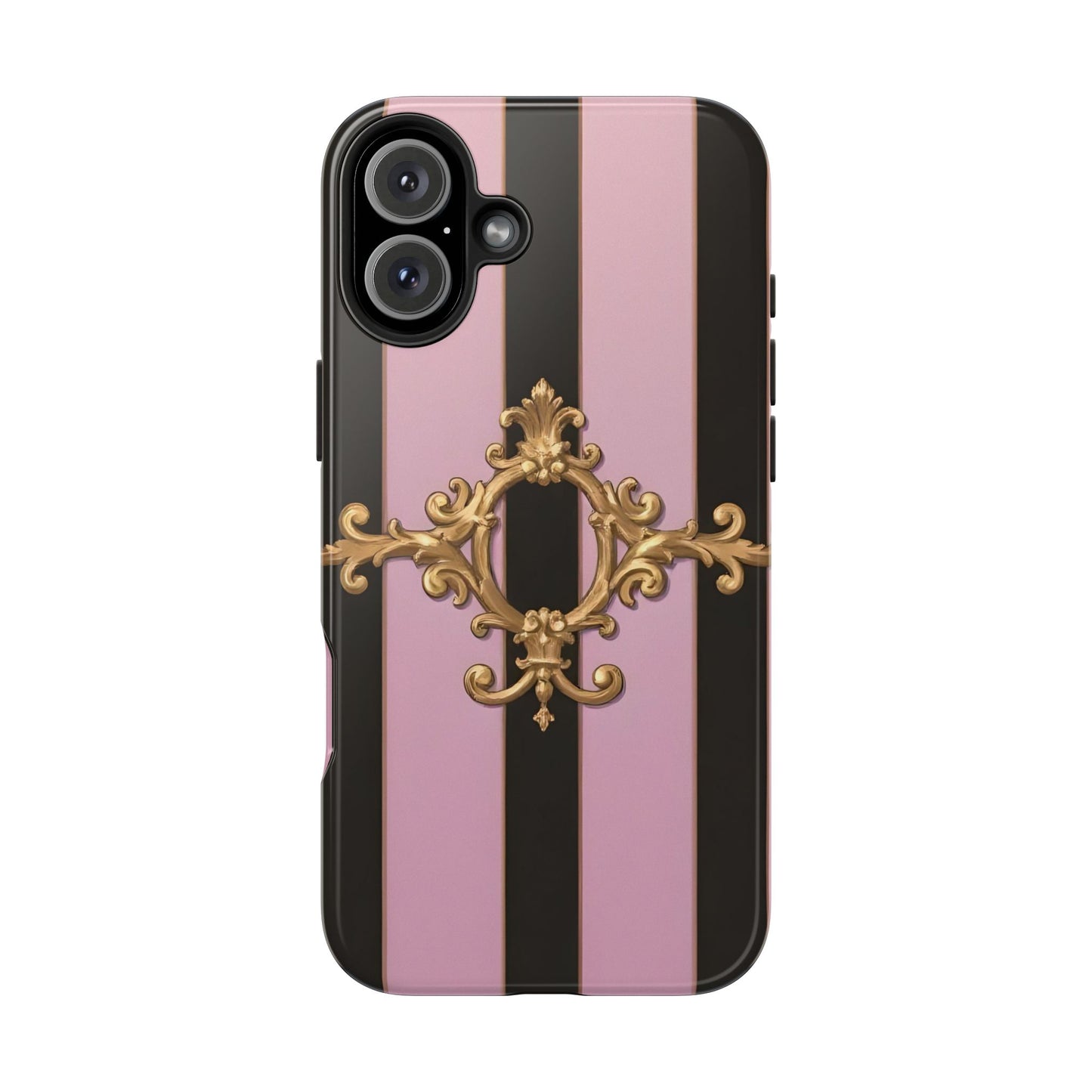Stylish Tough Phone Case for Elegant Protection, Fashionable Accessories, Smartphone Cover - Matte Lavender & Black Striped Gold Baroque