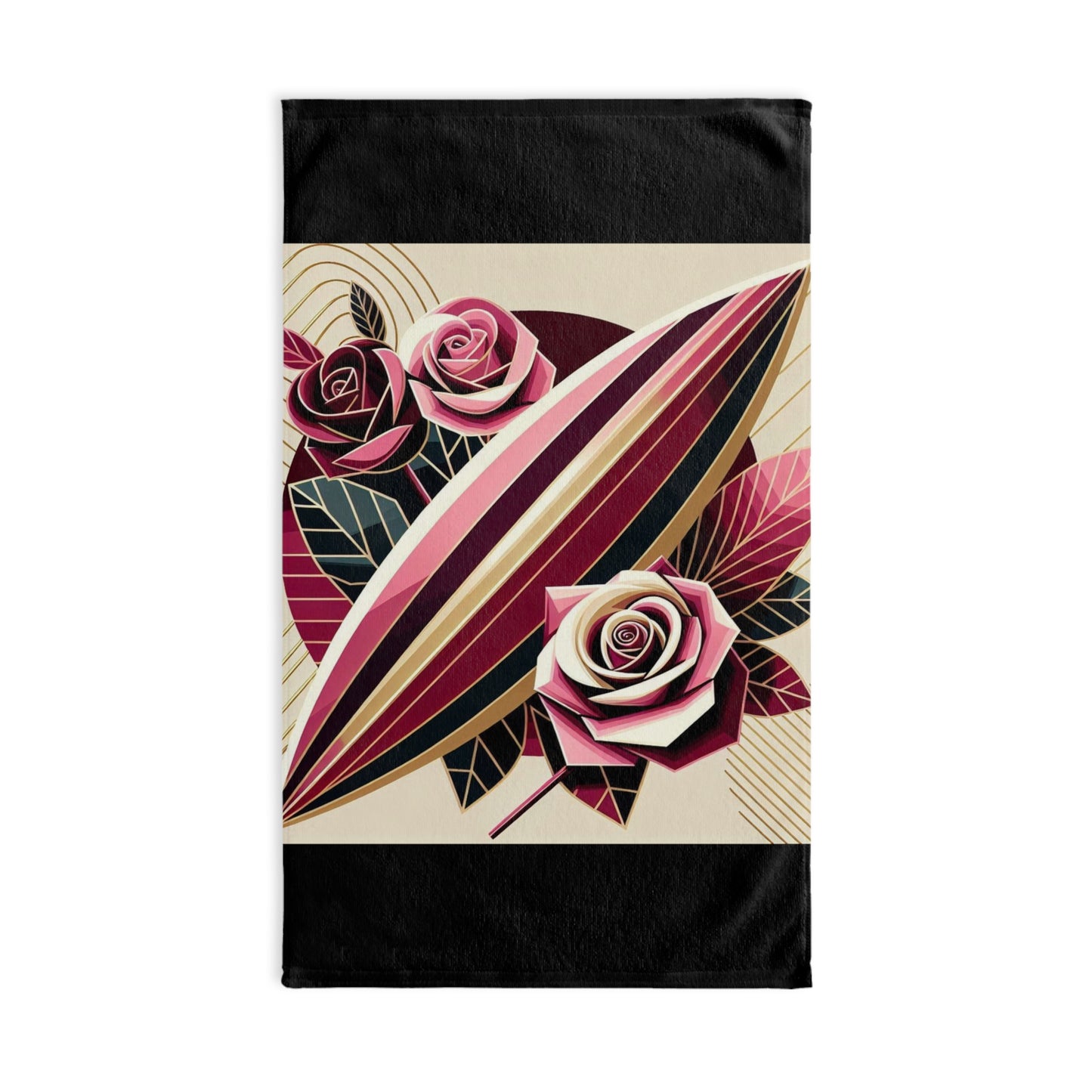 Elegant Floral Hand Towel - Rose Design for Home Decor & Gifts - Pink & Burgundy Striped Surfboard & Roses Design