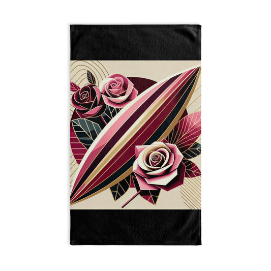 Elegant Floral Hand Towel - Rose Design for Home Decor & Gifts - Pink & Burgundy Striped Surfboard & Roses Design