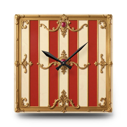 Elegant Vintage Striped Acrylic Wall Clock - Timeless Home Decor - Alabaster & Dusk Orange Striped Baroque