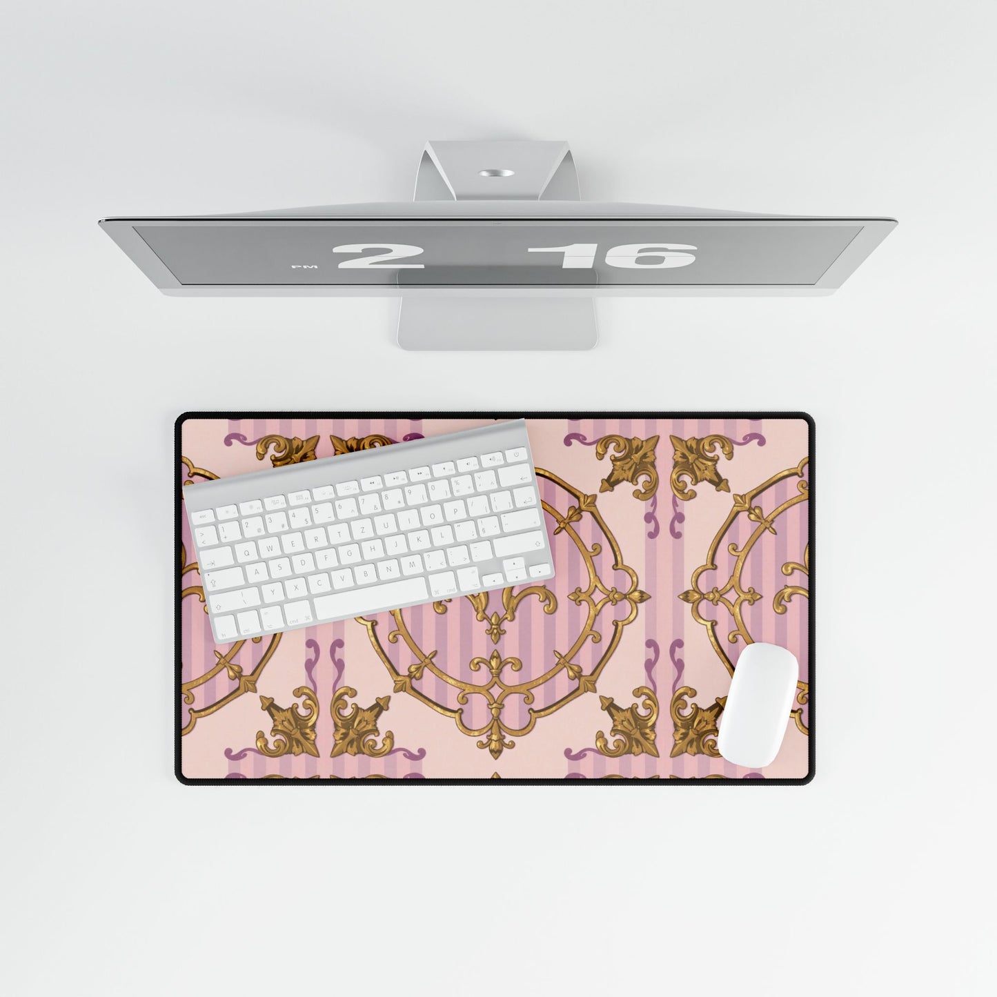 Chic Lavender & Alabaster Striped Gold Baroque Decorative Desk Mats | Elegant Office Decor, Stylish Desk Accessories, Gift for Home Office
