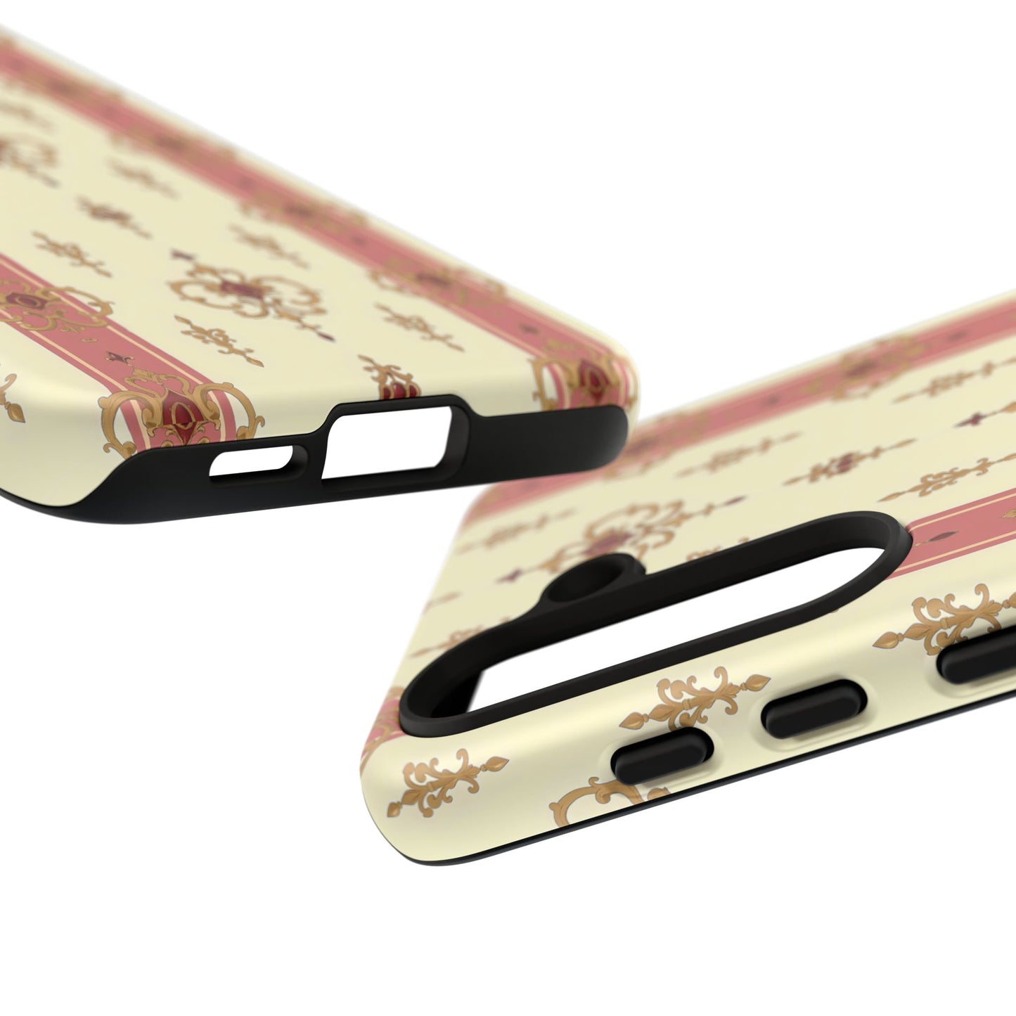 Elegant Floral Motif Phone Case - Tough Cases with Vintage Design - Mauve Striped Gold Damask