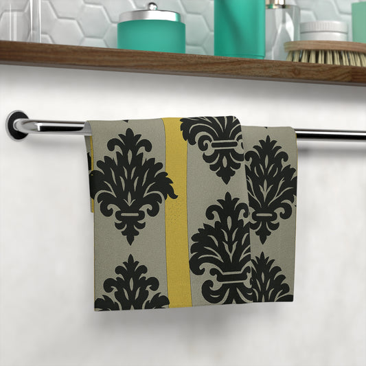 Elegant Baroque Face Towel, Luxurious Bathroom Decor, Stylish Gift, Spa Accessory, Home Essentials - Silver & Gold Striped Black Baroque