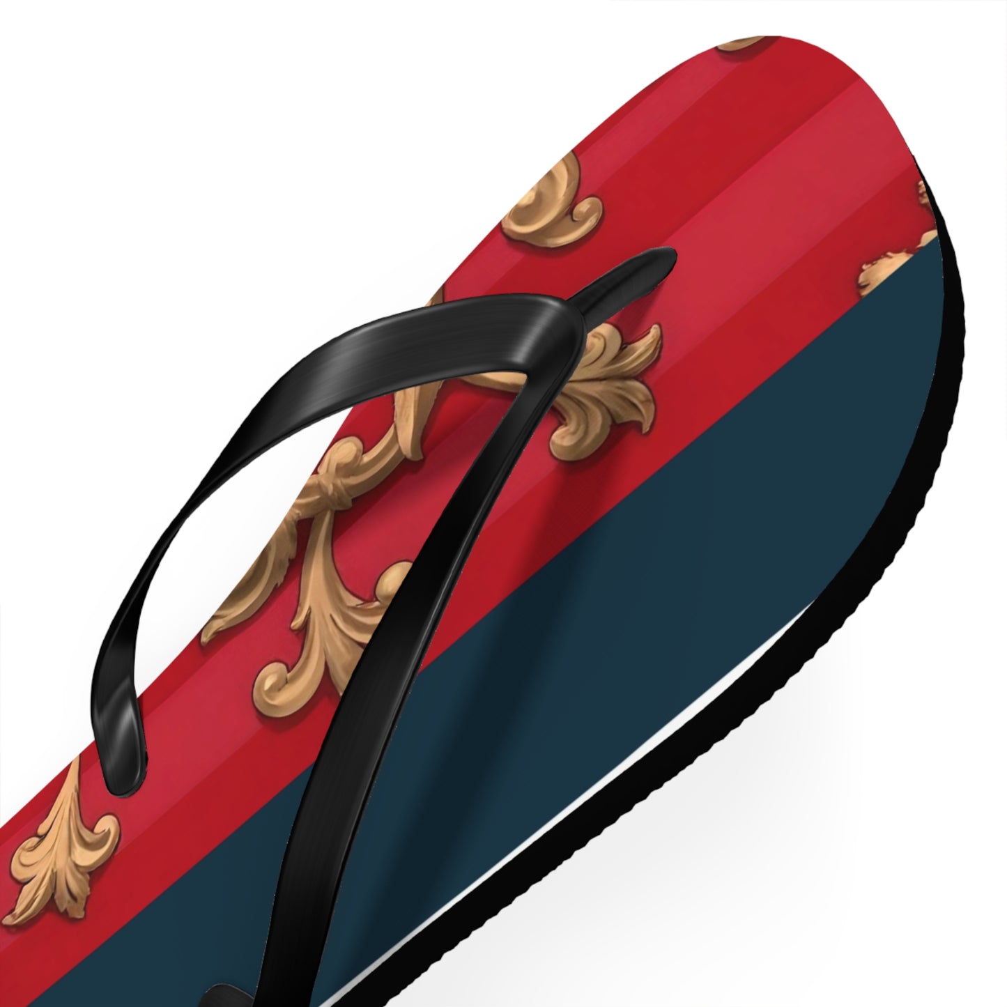 Stylish Flip Flops for Summer Fun, Beach Footwear, Vacation Sandals, Poolside Flip Flops, Casual Summer Shoes - Blue & Red Striped Baroque