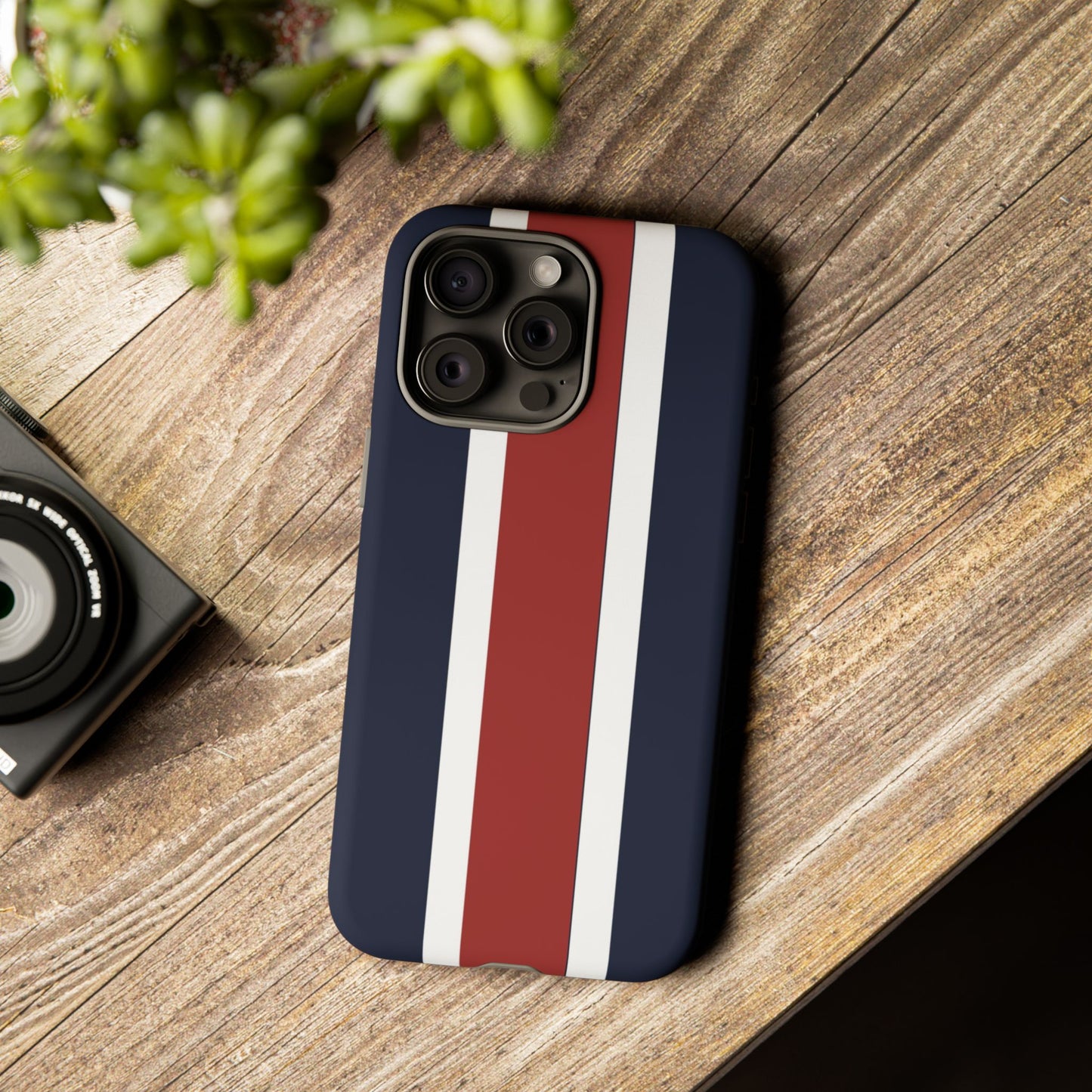 Lunar Midnight & Red-White Striped Stylish Phone Case - Tough Cases, Custom iPhone Cover, Sleek Phone Accessories, Gifts for Him/Her