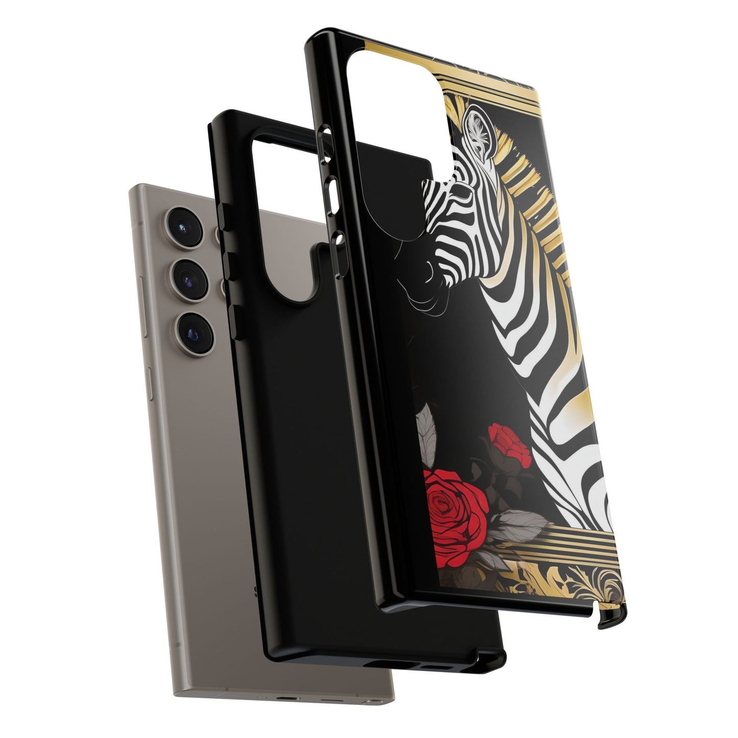 Phone Case - Elegant Zebra & Roses Design
