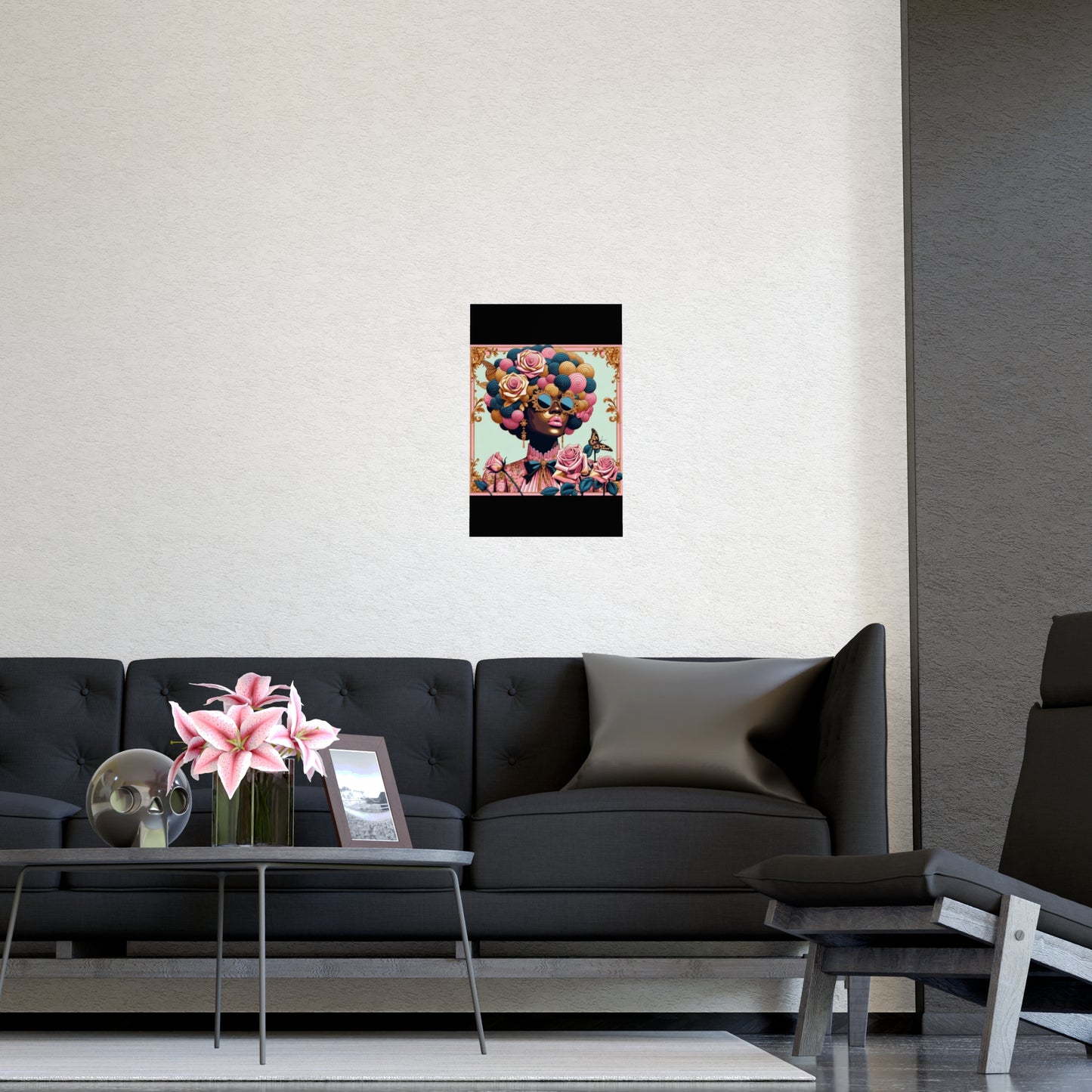 Vibrant Matte Art Posters, Wall Decor for Home, Boho Wall Art, Afrocentric Decor, Unique Gifts for Her - Lady In Pink Baroque