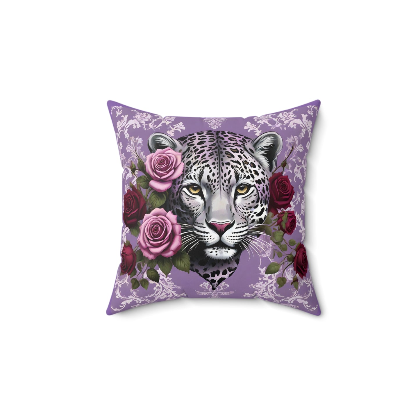 Elegant Leopard Floral Square Pillow – Stylish Home Décor Accent - Lilac Leopard