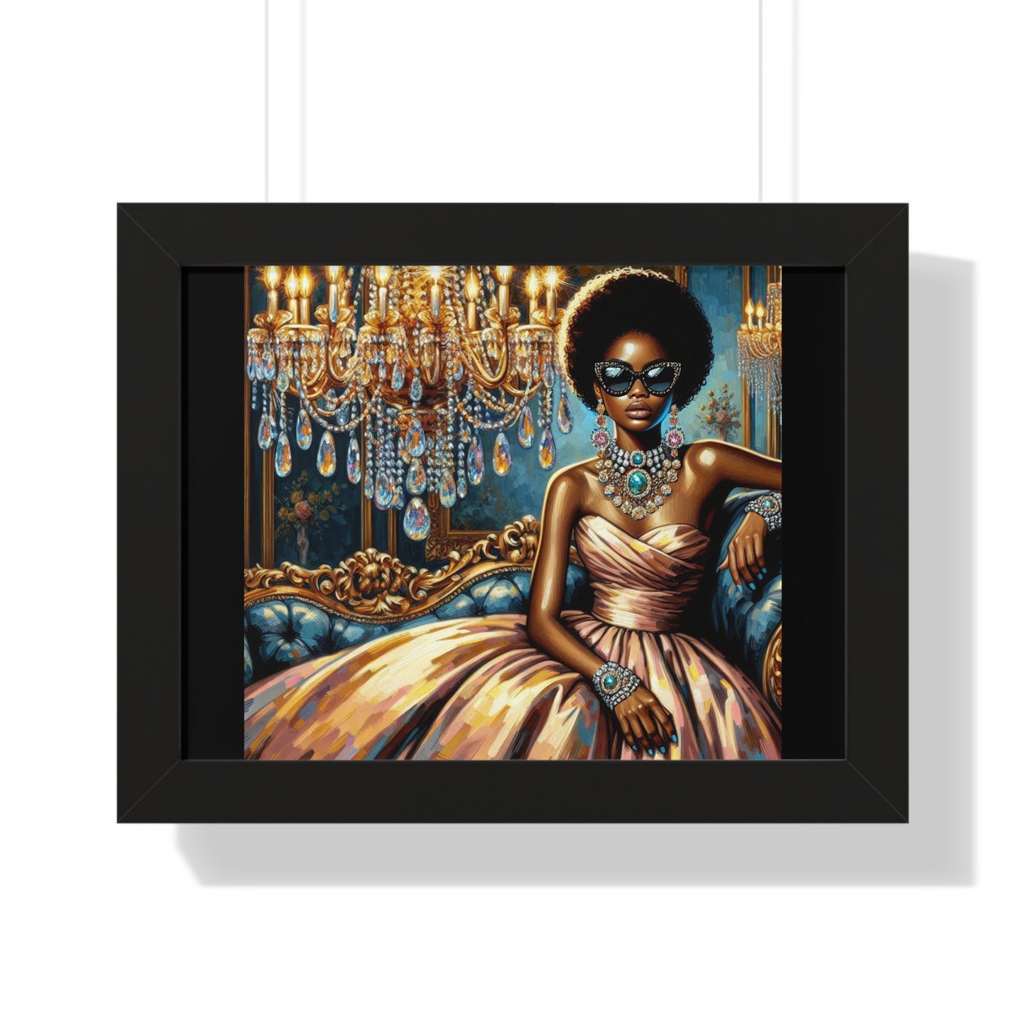 Elegant Framed Art Print | Chic Home Décor, Wall Art for Living Room, Unique Gift, Glamorous Aesthetic, Fashionable - Elegant Lady & Chandelier