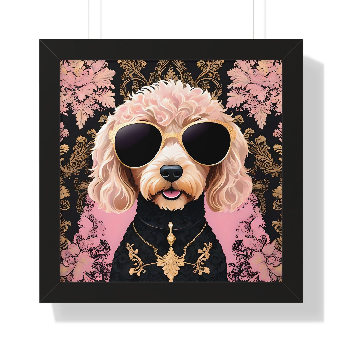 Vertical Poster - Golden Doodle in Damask and Shades - Wall Art - Kid Friendly