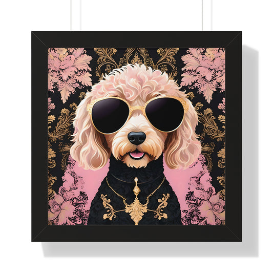 Vertical Poster - Golden Doodle in Damask and Shades - Wall Art - Kid Friendly