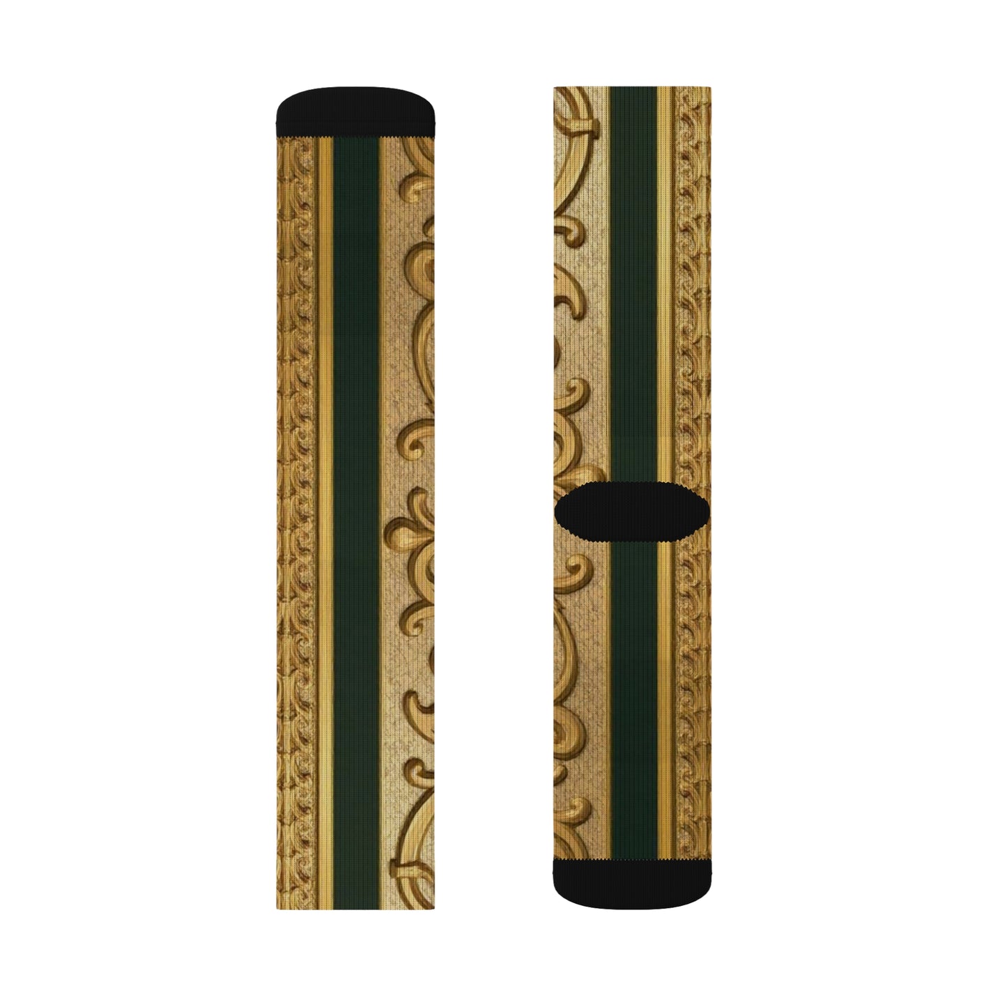 Elegant Teal Striped Gold Baroque Sublimation Socks, Fashion Accessories for Everyday, Gift for Her, Cozy Footwear, Wedding Socks