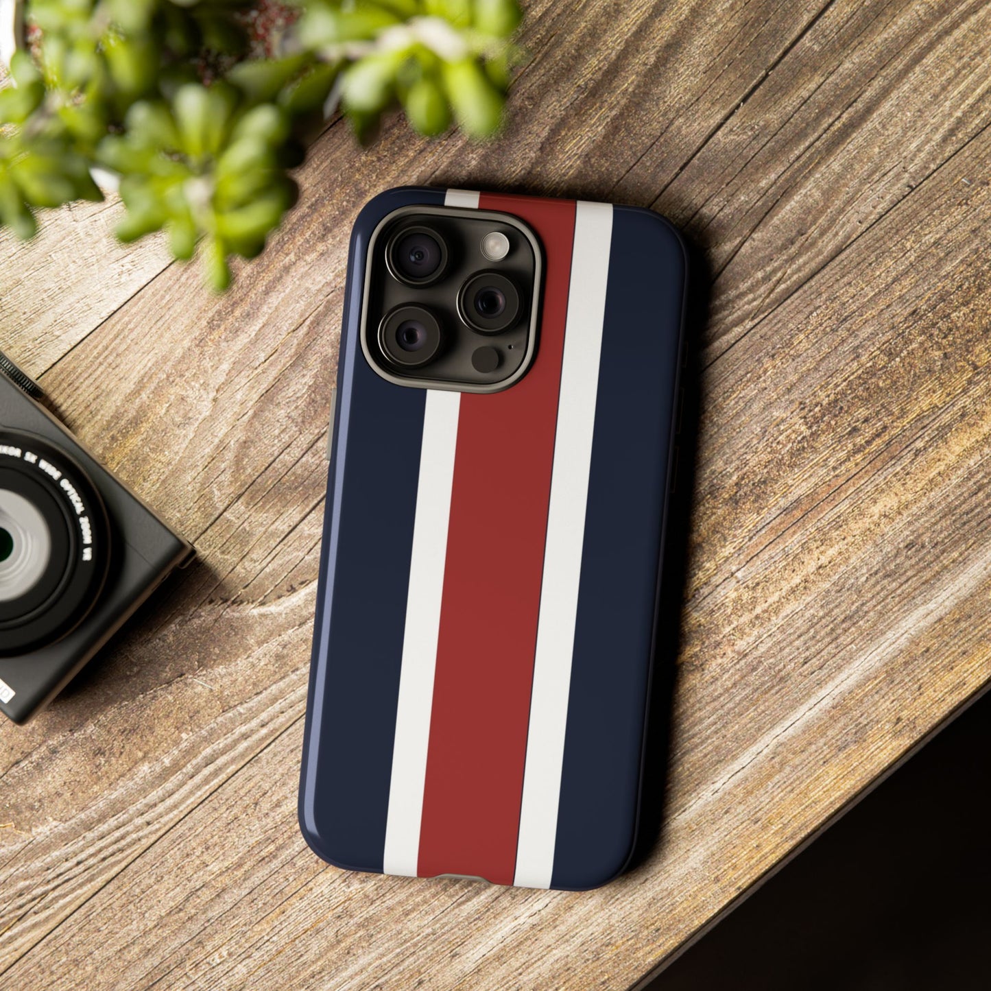 Lunar Midnight & Red-White Striped Stylish Phone Case - Tough Cases, Custom iPhone Cover, Sleek Phone Accessories, Gifts for Him/Her