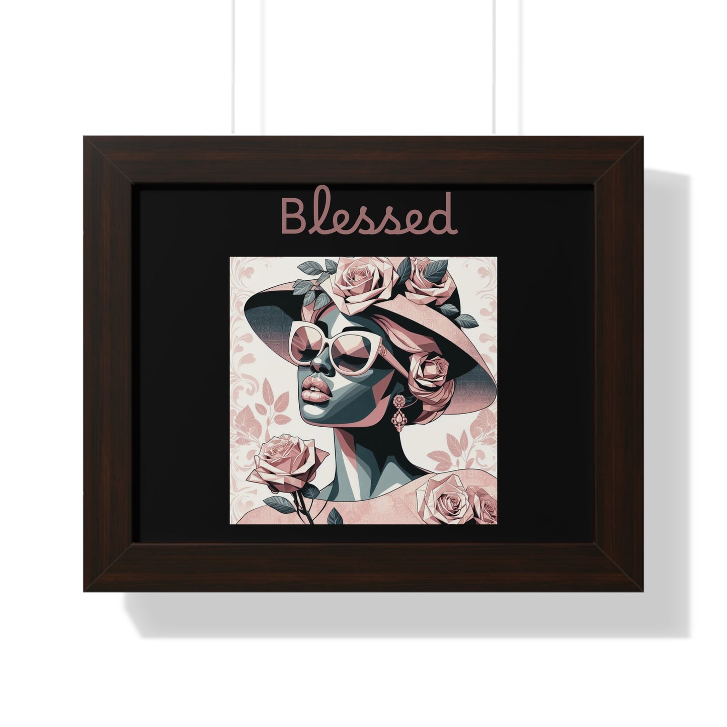 Framed Art Print: Blessed Floral Wall Decor, Inspirational Home Gift, Boho Art for Living Room, Stylish Gift for Friends, Modern Wall Art