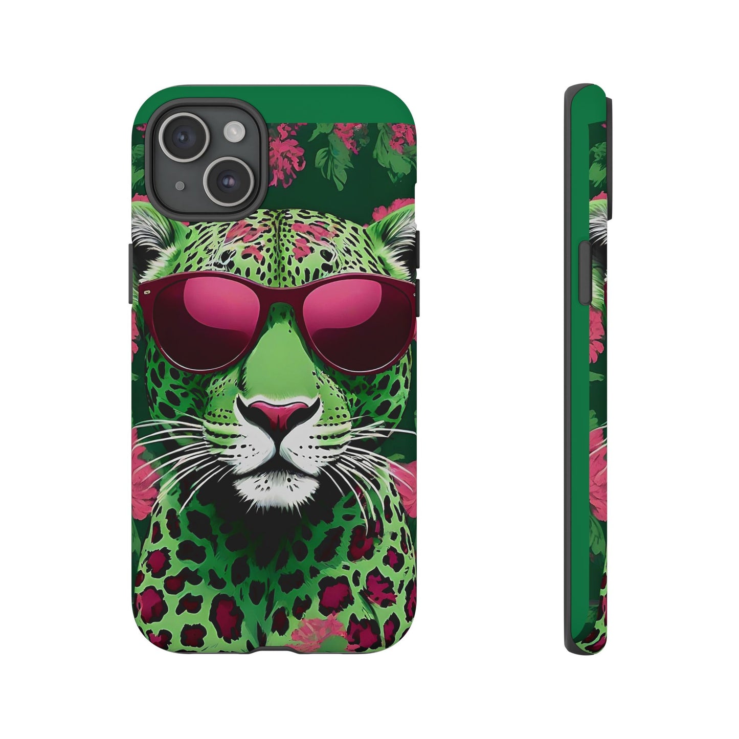 Phone Case - Lime Green & Burgundy Leopard In Sunglasses Design