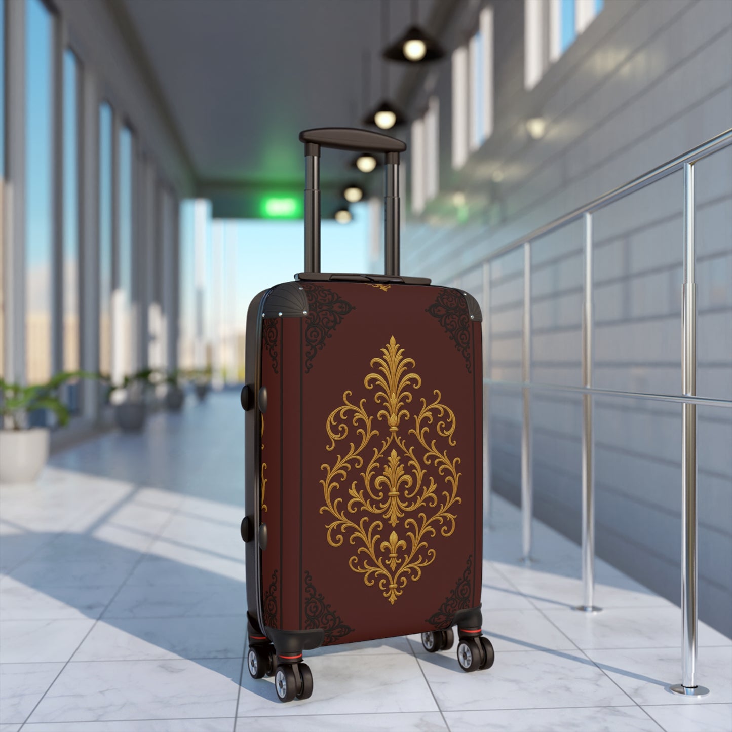 Dusk Burgundy-Black & Gold Baroque Vintage Carry-On Suitcase — Ornate Gold Baroque Travel Luggage