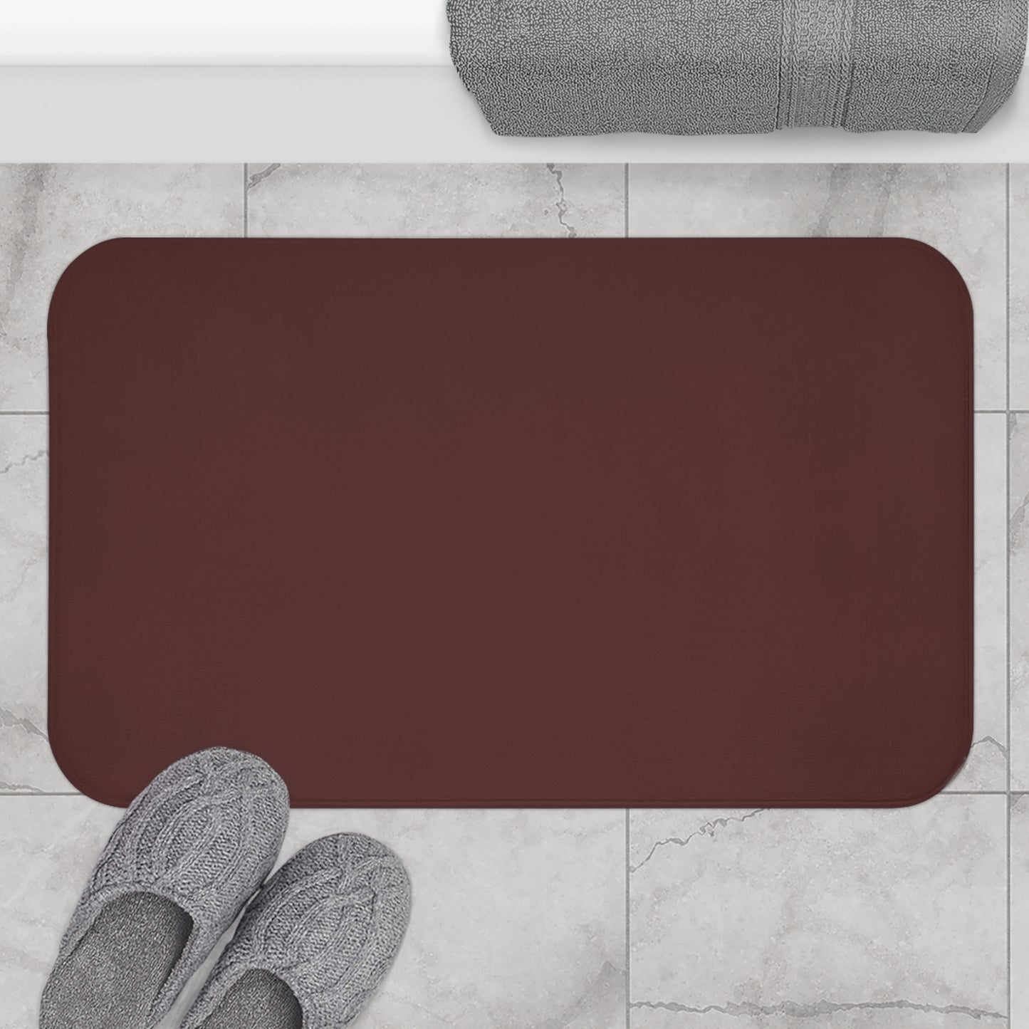 Luxurious Brown Merlot Plush Bath Mat, Soft Bathroom Rug, Cozy Shower Mat, Non-Slip Floor Mat, Elegant Home Decor