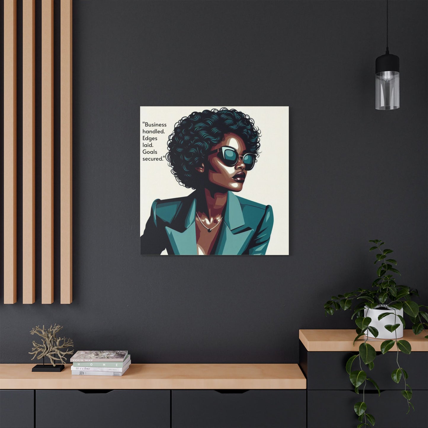 Afro Art Print Canvas, Wall Decor, Satin Stretched Canvas, African American Art, Office Decor, Home Decor - "Business handled."