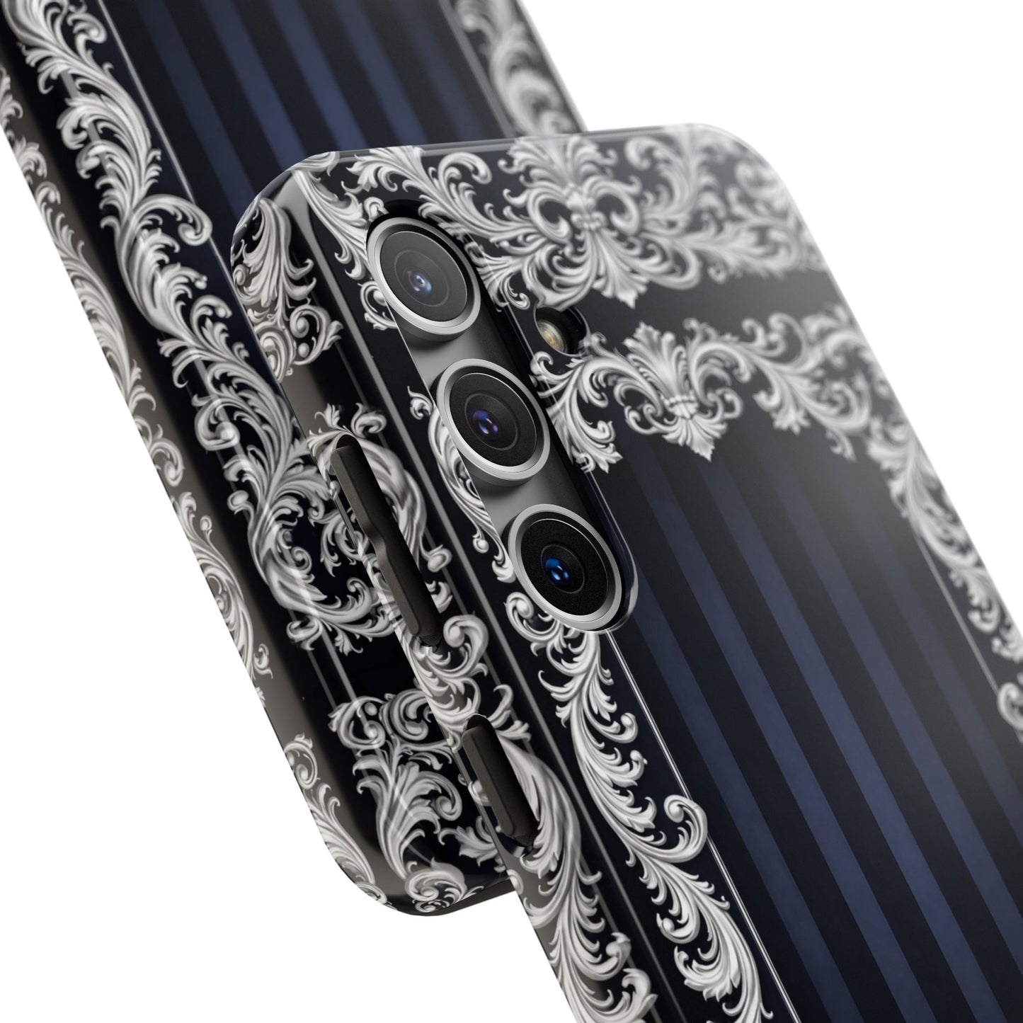 Navy Stripes & Baroque Tough Phone Case — Protective Decorative iPhone Case